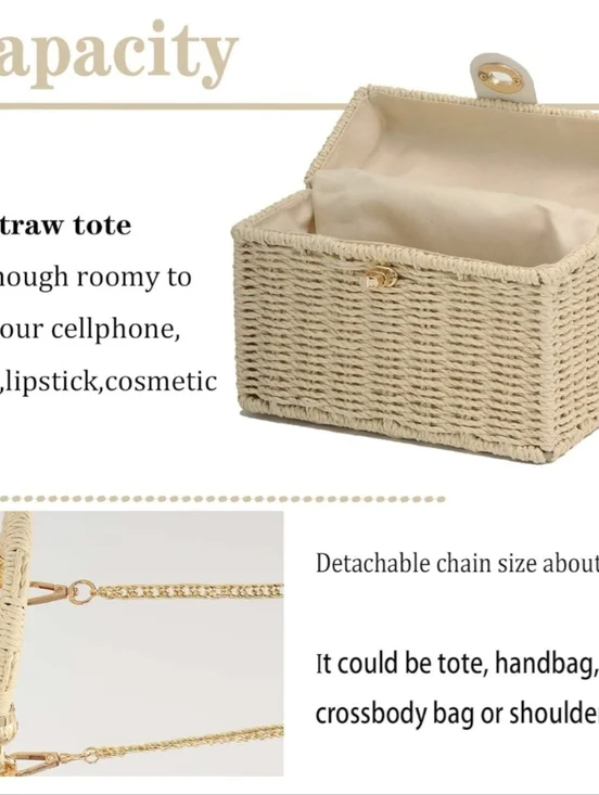 Woven Straw Top-Handle Bag in Natural Tan - Picture 5 of 6